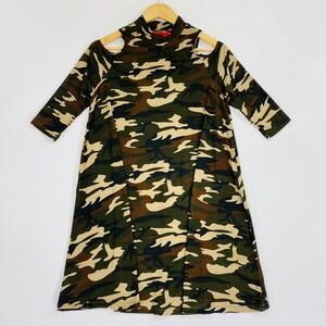 Hot Kiss Women's Tent Dress Size XL Green Camouflage Cold Shoulder